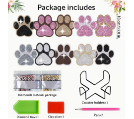 Набор алмазной мозаики 10 подставок для чашек кошачья лапка